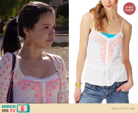 WornOnTV Marianas White Embroidered Cami And Printed Cardigan On The