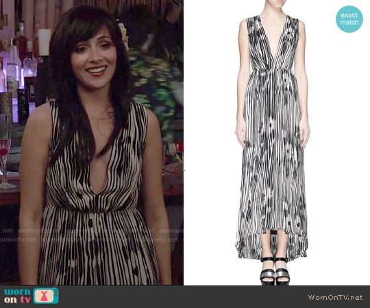 Wornontv April S Black And White Striped Maxi Dress On Chasing Life Alice Olivia Lexa Woodgrain Maxi Dress Worn By Italia Ricci On Chasing Life