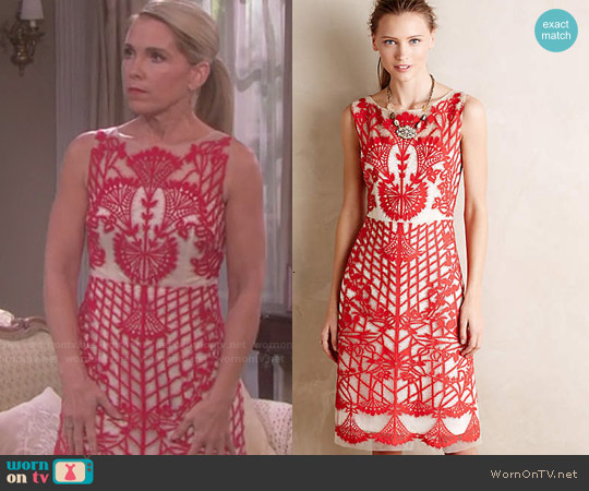 anthropologie red lace dress