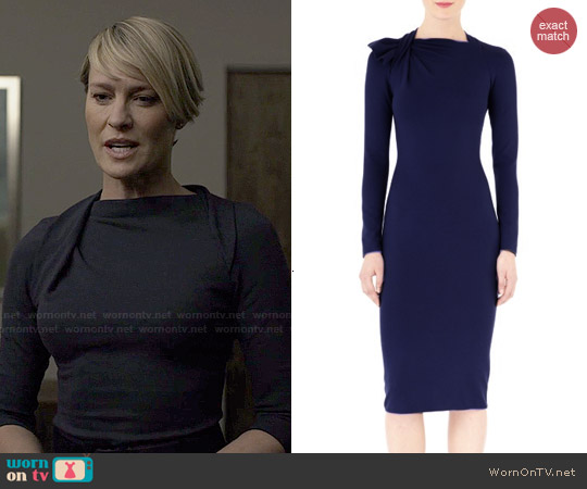 Wornontv Claire S Navy Pleated Neck Dress On House Of Cards