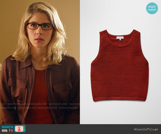 Wornontv Felicitys Red Striped Top And Cropped Burgundy Jacket On Arrow Emily Bett Rickards 