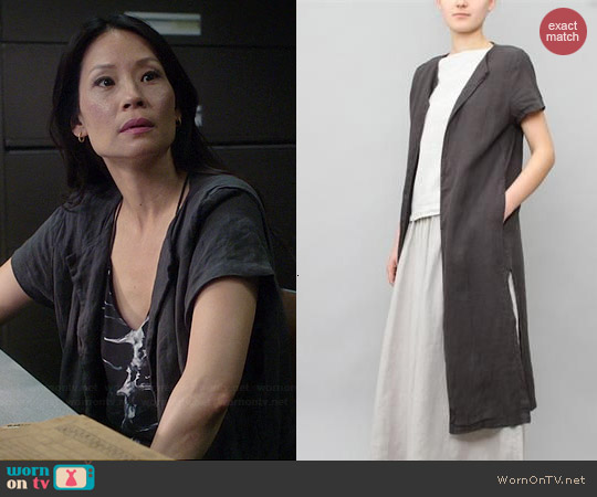 WornOnTV: Joan's dark grey short sleeved long jacket on ...