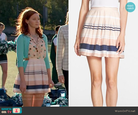 Wornontv Cassandra’s Polka Dot Top Blue Cardigan And Striped Skirt On The Librarians Lindy