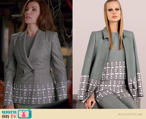 Wornontv Alicia S Grey Blazer With Geometric Printed Panels On