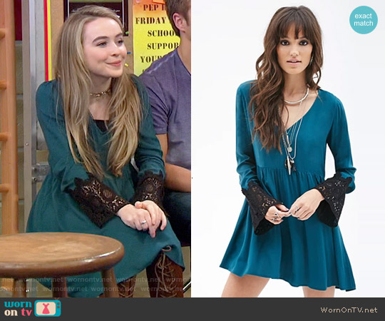 Wornontv Mayas Teal Dress With Black Lace Sleeves On Girl Meets World