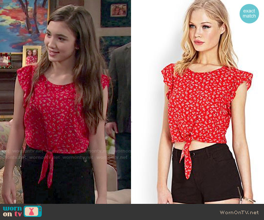 red floral tie front top