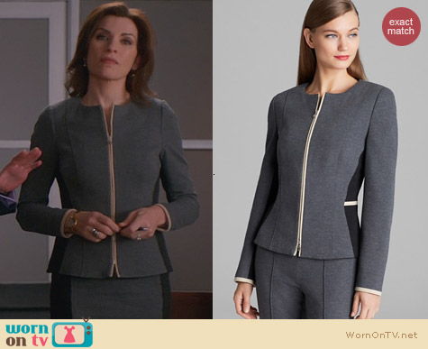 WornOnTV: Alicia’s grey two-tone zip front jacket and matching skirt on ...