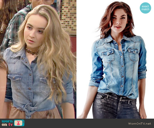 Wornontv Mayas Suede Fringed Skirt And Denim Shirt On Girl Meets World Sabrina Carpenter 0887