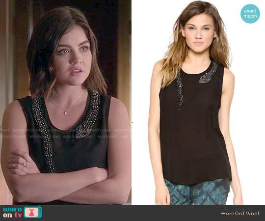 WornOnTV: Aria’s black top with embellished snake on Pretty Little ...