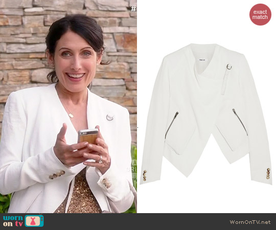 Wornontv Abby S White Draped Jacket Sequinned Top And Jeans On