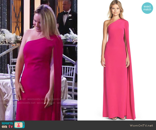 Wornontv Sharon S Pink Asymmetric Caped Sleeve Gown At Abby Jill Stuart Cape Sleeve Crepe Gown Worn By Sharon Case On The Young Restless