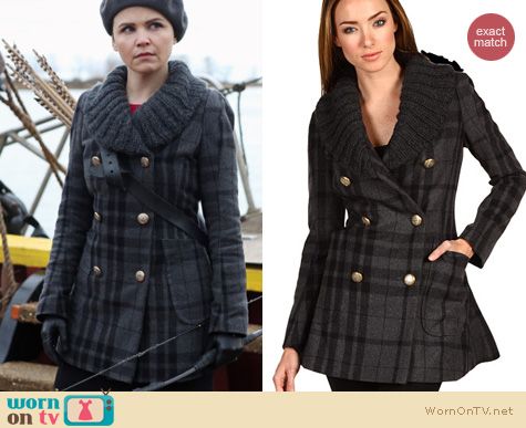 Wornontv Mary Snow S Grey Plaid Coat With Knitted Collar On Once