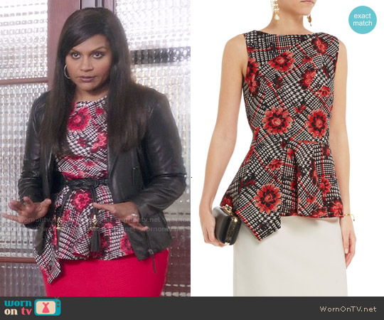 WornOnTV: Mindy’s houndstooth and floral peplum top on The Mindy ...