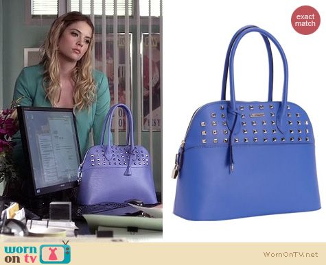 Wornontv Hanna S Blue Studded Bag And Printed Cutout Dress With Pll Fashion Rebecca Minkoff An Dome Satchel Worn By Ashley Benson