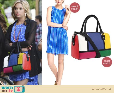 Wornontv Hanna S Blue Polka Dot Dresulticolored Bag On Pretty Little Liars Fashion Anthropologie Flocked Cobalt Dress Worn By Ashley Benson