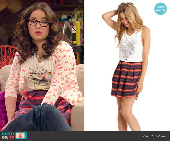 WornOnTV: Delia’s pug tee, bicycle print cardigan and striped skirt on ...