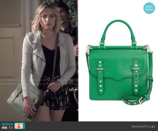 Wornontv Hanna S Fl Shorts And Cropped Moto Jacket On Pretty Rebecca Minkoff Brett Brief Bag Worn By Hanna Marin On Pll