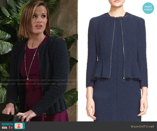 WornOnTV: Chelsea’s purple fit and flare dress and navy textured jacket ...