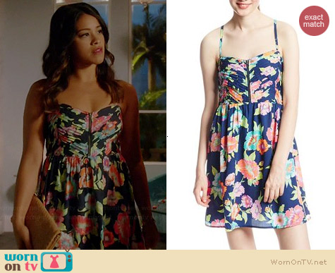 Wornontv Jane S Blue Fl Zip Front Dress On The Virgin Roxy S Thing Dress In Estate Blue Tropical Fl Worn By Gina Rodriguez On Jane The