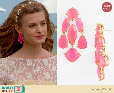 Wornontv Paige S Yellow Lace Overlay Dress Pink Statement Earrings Royal Pains Jewelry Kate Spade Pink Statement Chandelier Earrings Worn By Brooke D Orsay