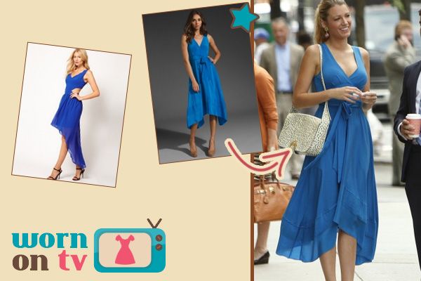 Wornontv Serena S Blue Midi Dipped Hem Dress On Gossip Girl Season 6 Blake Lively Clothes And Wardrobe From Tv