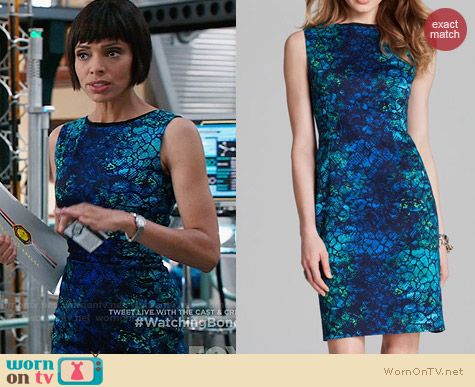 Wornontv Camille S Blue And Turquoise Texture Print Dress On Bones T Tahari Skyler Sahara Print Dress Worn By Tamara Taylor On Bones
