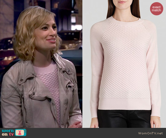 WornOnTV: Caroline’s Pink Textured Sweater And Cream Leather Jacket On ...