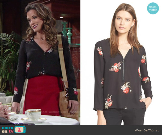 Wornontv Chelseas Black Floral Zip Neck Blouse On The Young And The 