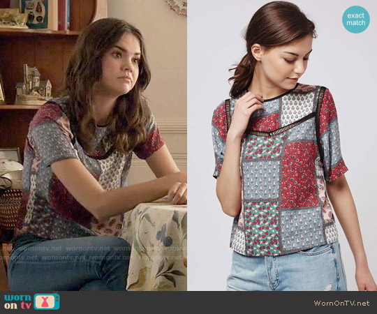 Topshop Ladder Stitch Scarf Print Tee worn by Maia Mitchell on The Fosters
