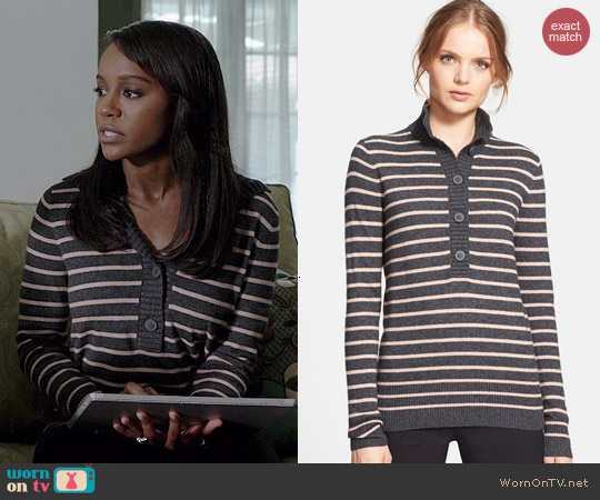 WornOnTV: Michaela’s grey striped shawl collar sweater on How to Get ...