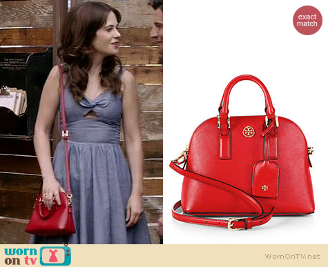 WornOnTV: Jess’s chambray bow front dress with red wedges and bag on ...