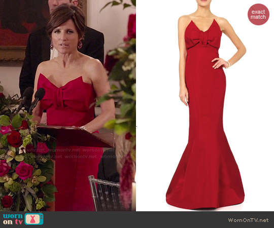 Wornontv Selina S Red Strapless Gown With Bow On Veep Julia Louis Zac Posen Grenadine Silk Bow Pleat Gown Worn By Julia Louis Dreyfus On Veep