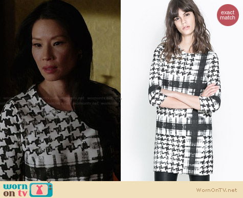 WornOnTV: Joan’s black and white houndstooth dress on Elementary | Lucy ...