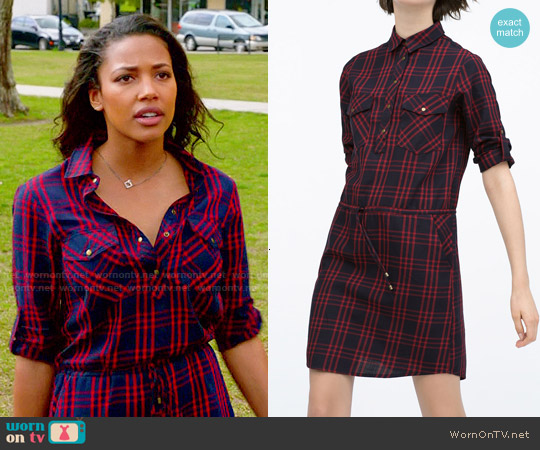 red and blue plaid dress